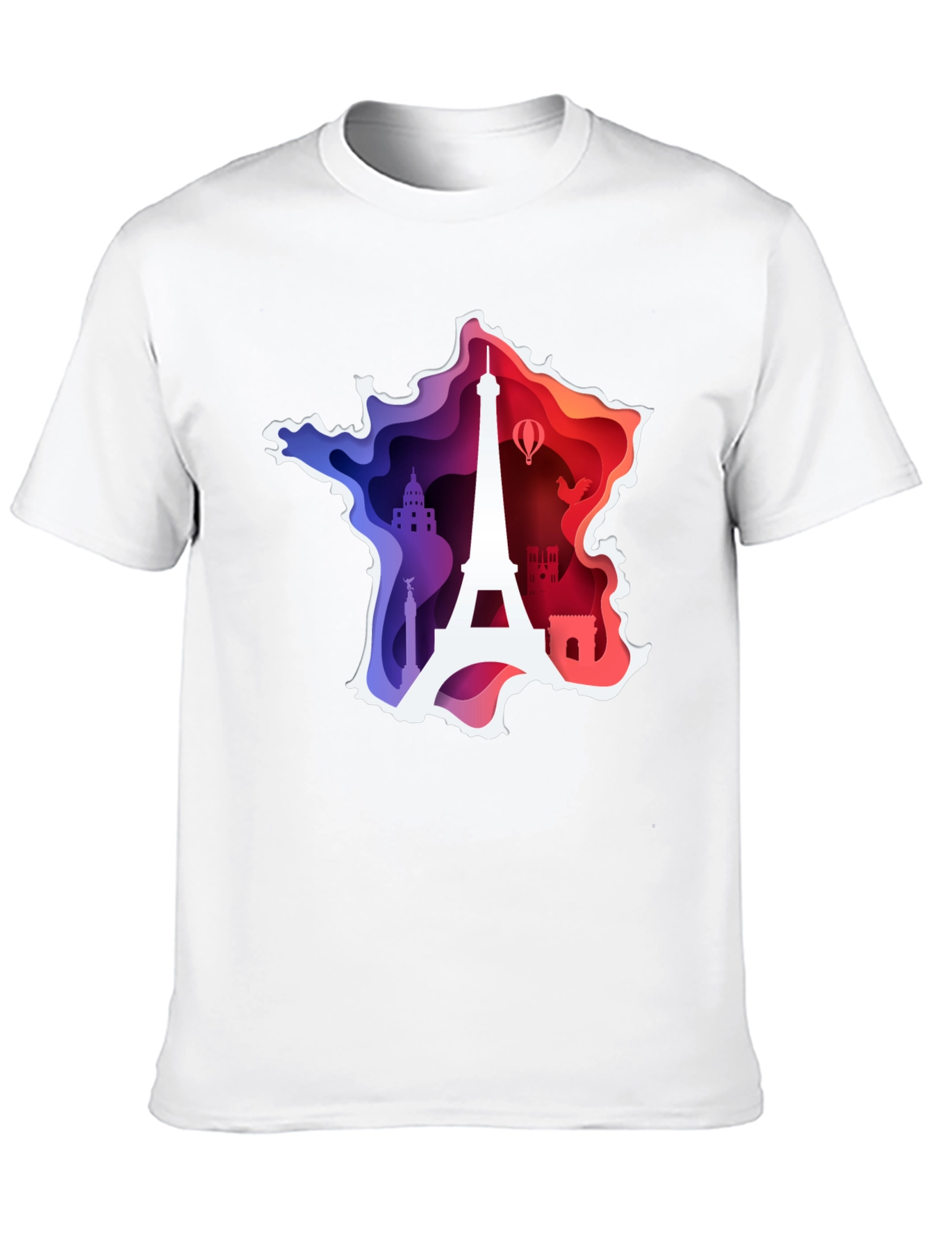 France Map Paris Landmark Black T-Shirt