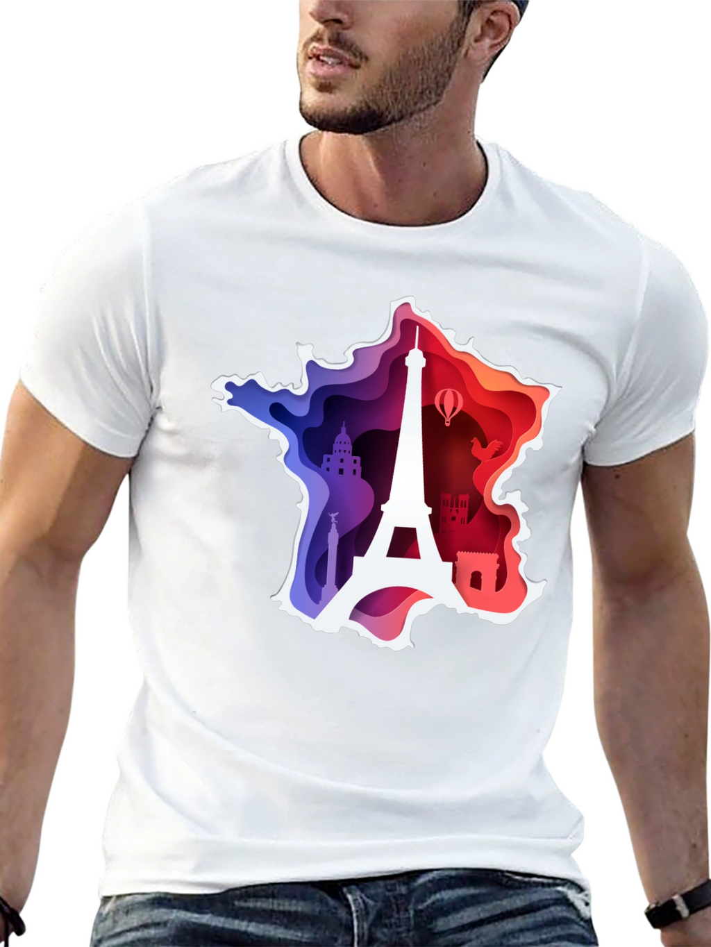 France Map Paris Landmark Black T-Shirt