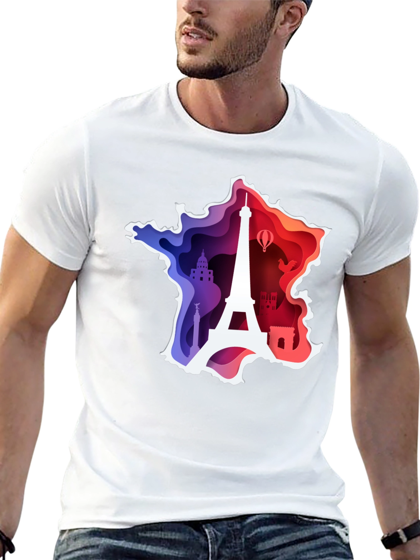 France Map Paris Landmark Black T-Shirt