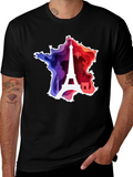 France Map Paris Landmark Black T-Shirt
