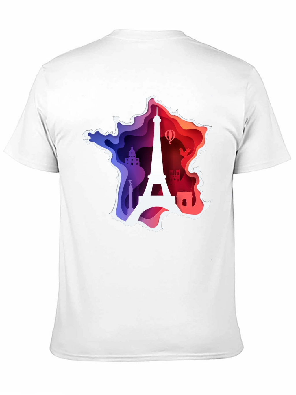 France Map Paris Landmark Black T-Shirt