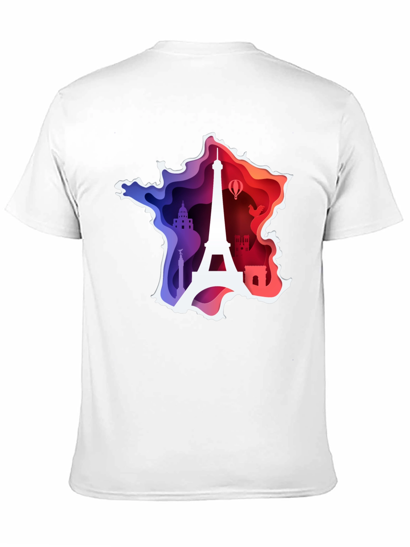 France Map Paris Landmark Black T-Shirt