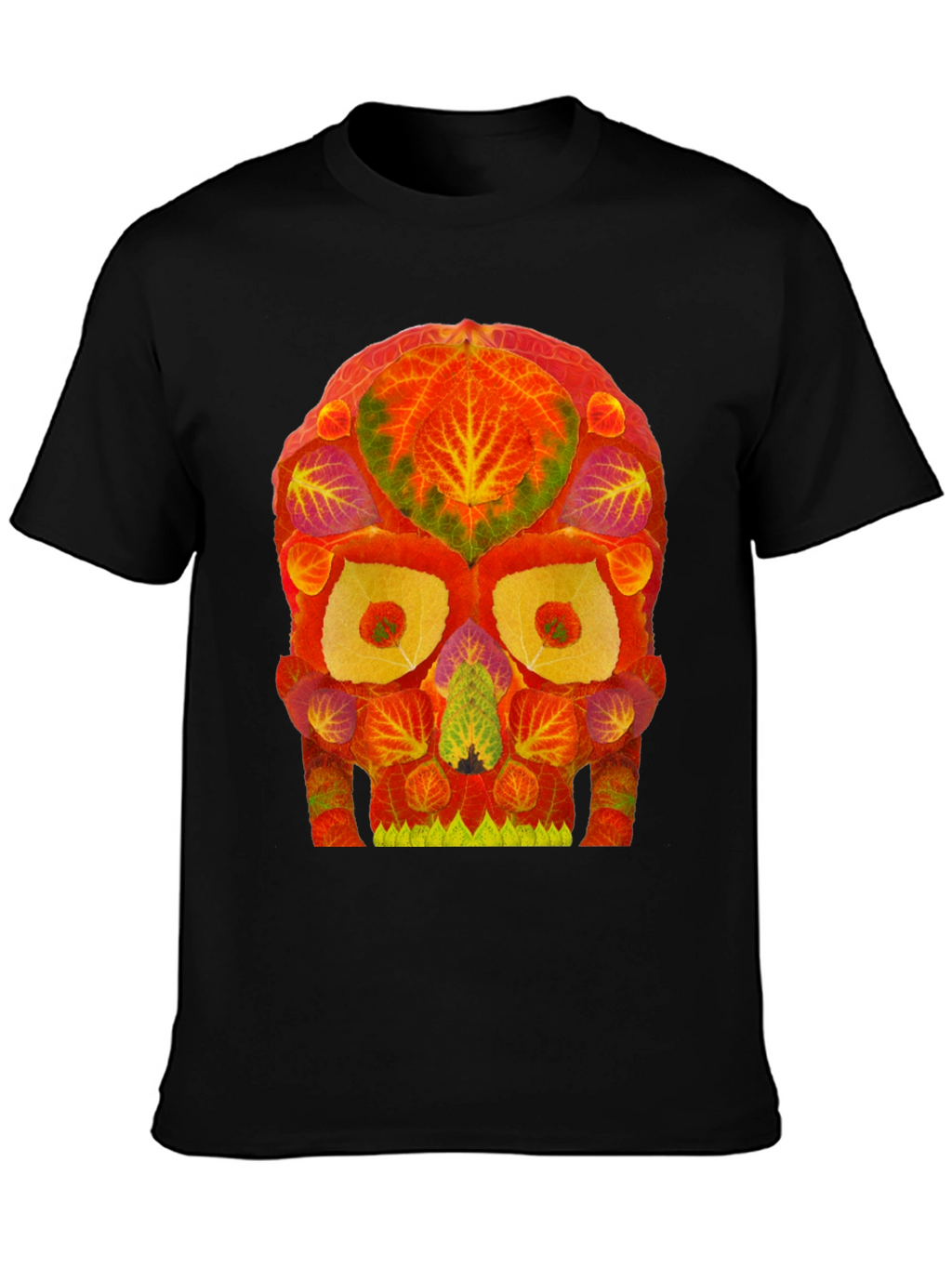 Autumn Leaves Skull Graphic Tee - Unique Nature Design
