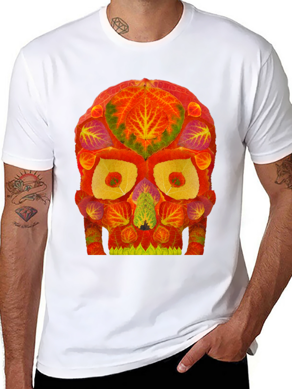Autumn Leaves Skull Graphic Tee - Unique Nature Design