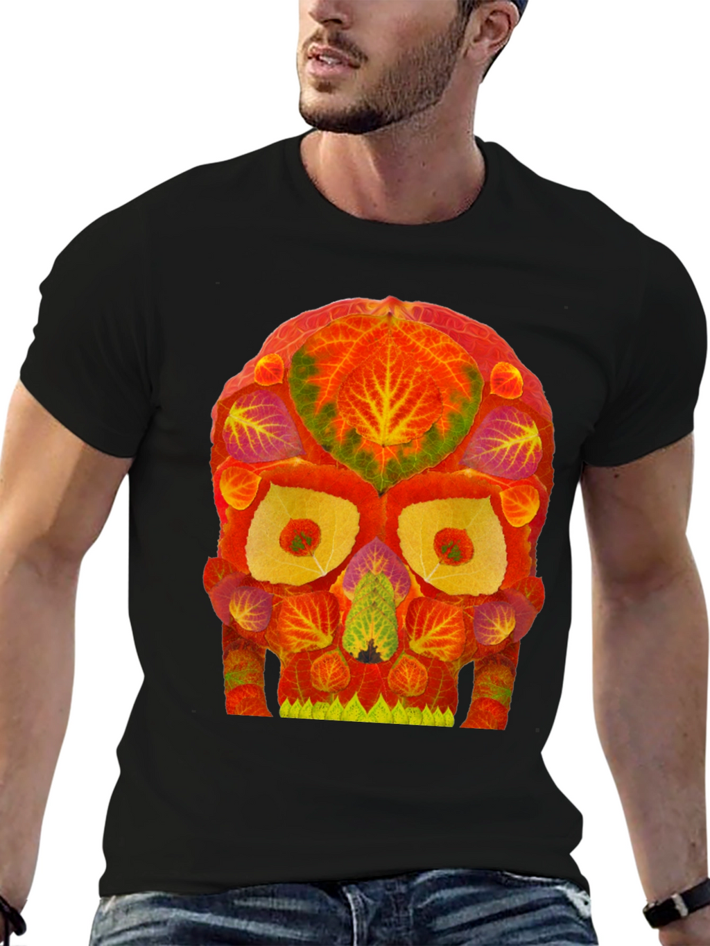 Autumn Leaves Skull Graphic Tee - Unique Nature Design