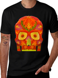 Autumn Leaves Skull Graphic Tee - Unique Nature Design