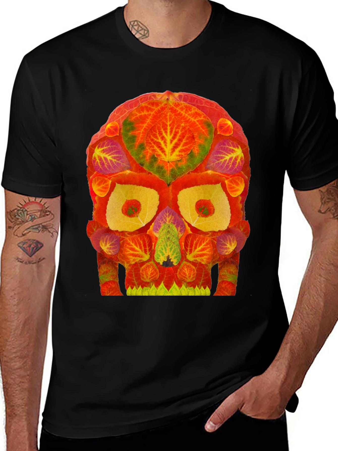 Autumn Leaves Skull Graphic Tee - Unique Nature Design