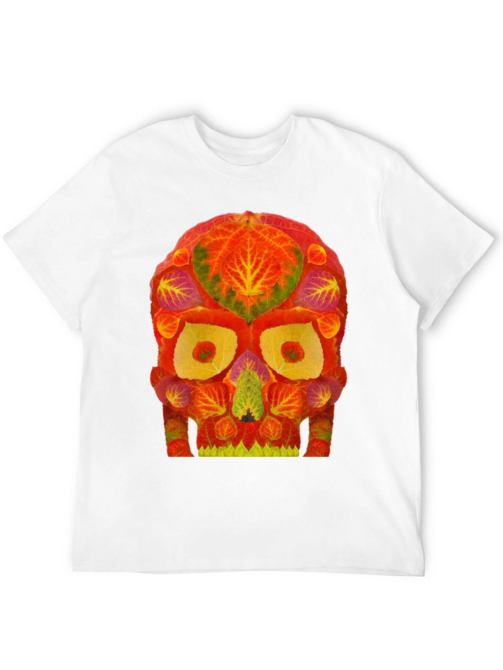 Autumn Leaves Skull Graphic Tee - Unique Nature Design