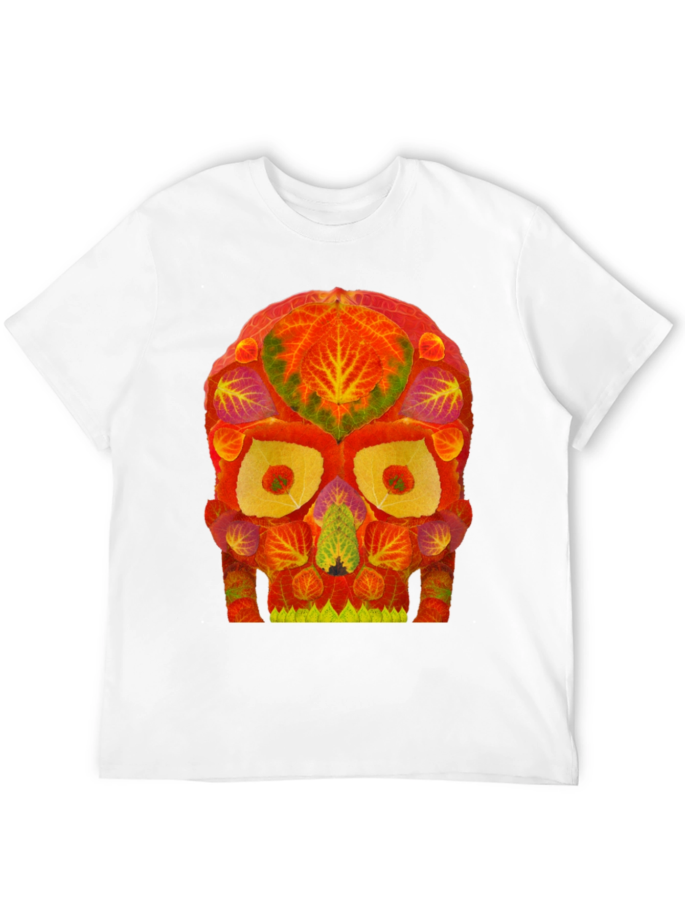 Autumn Leaves Skull Graphic Tee - Unique Nature Design