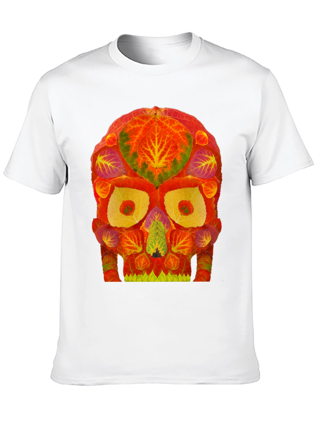 Autumn Leaves Skull Graphic Tee - Unique Nature Design