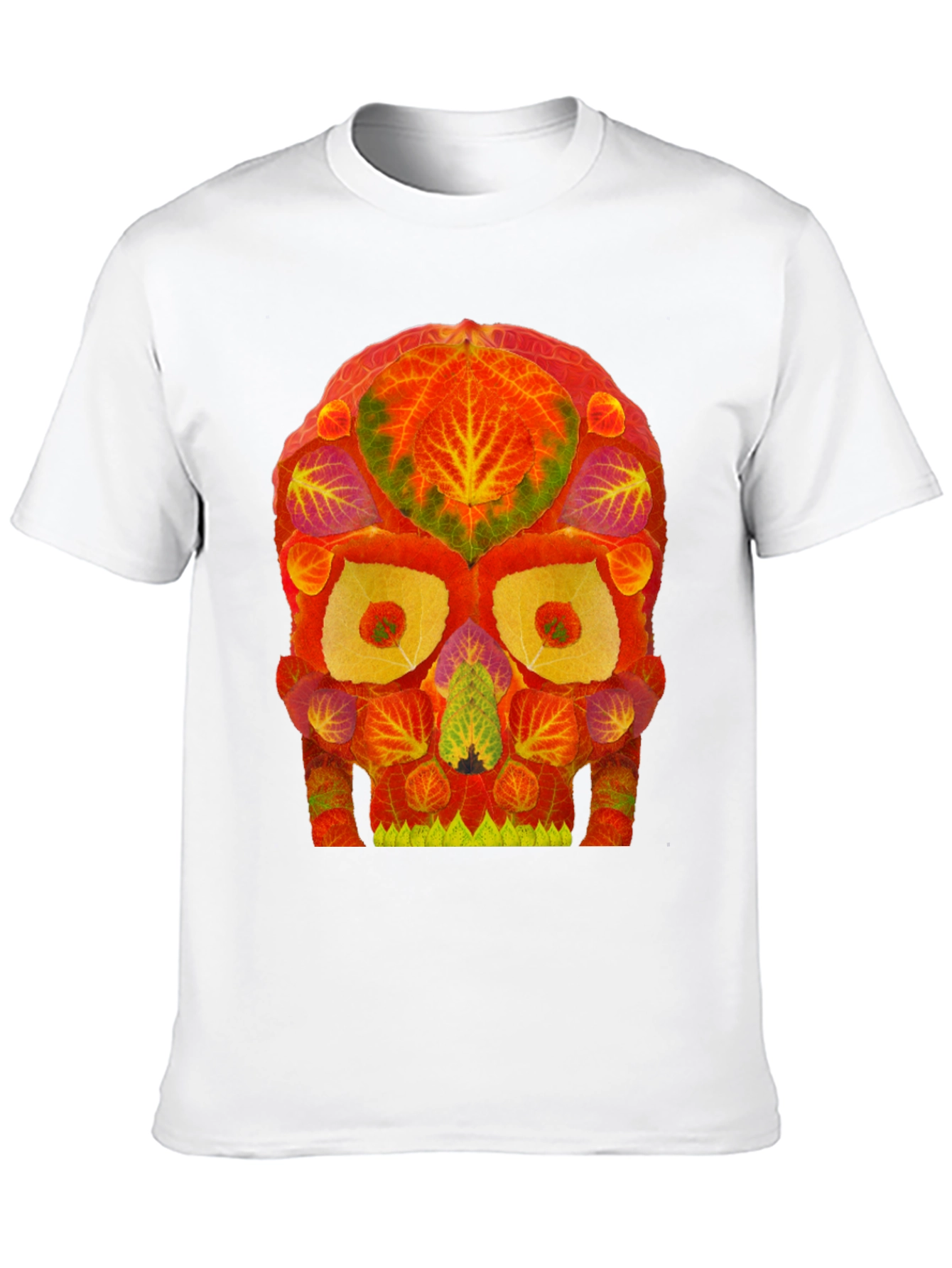 Autumn Leaves Skull Graphic Tee - Unique Nature Design