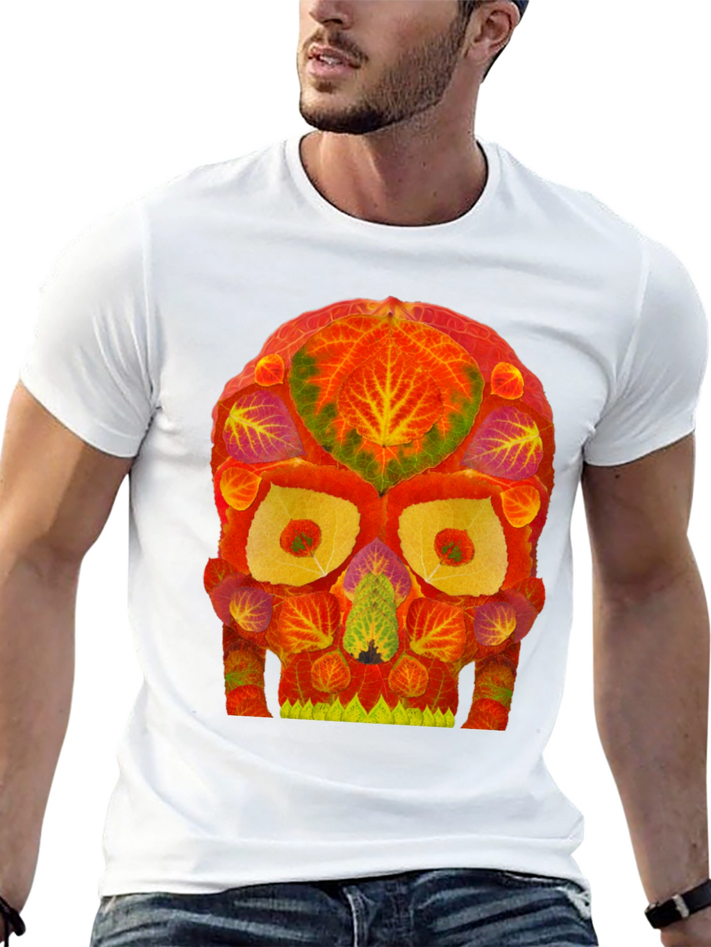 Autumn Leaves Skull Graphic Tee - Unique Nature Design