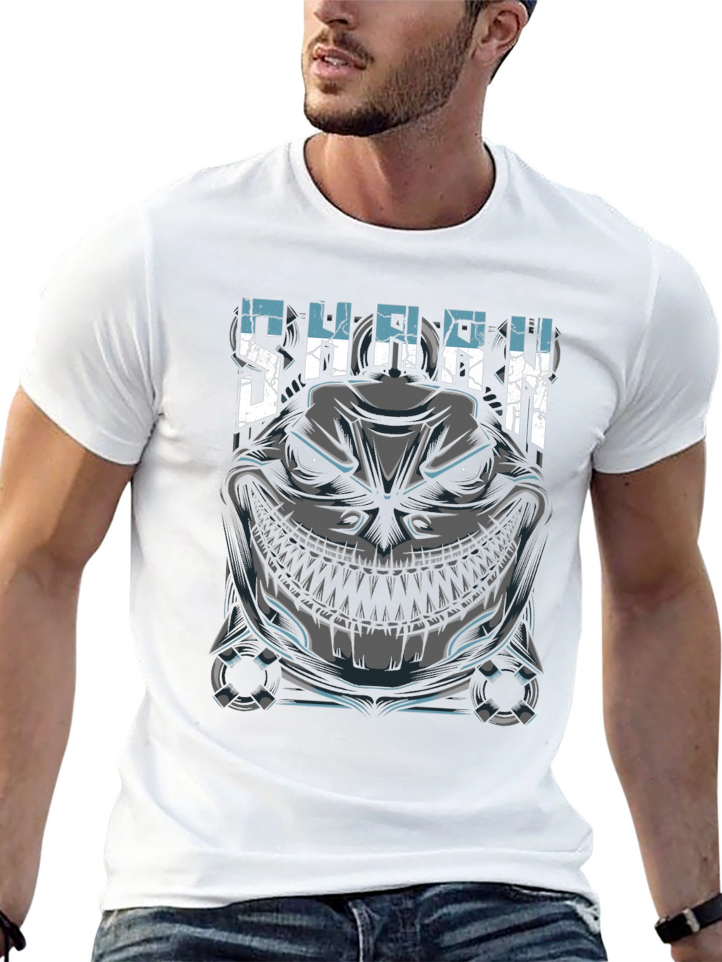 Mens Shark Graphic Print Black T-Shirt