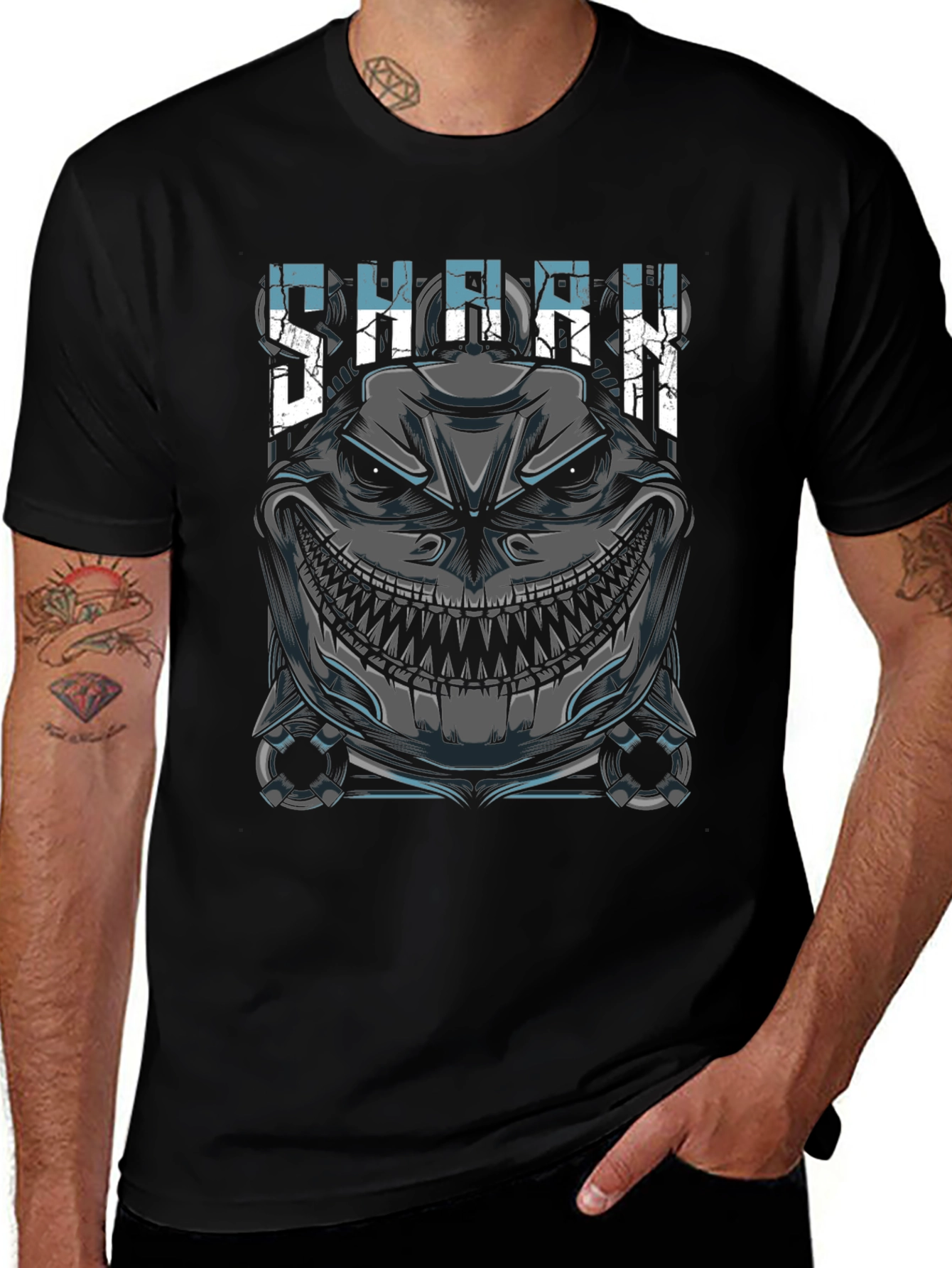 Mens Shark Graphic Print Black T-Shirt