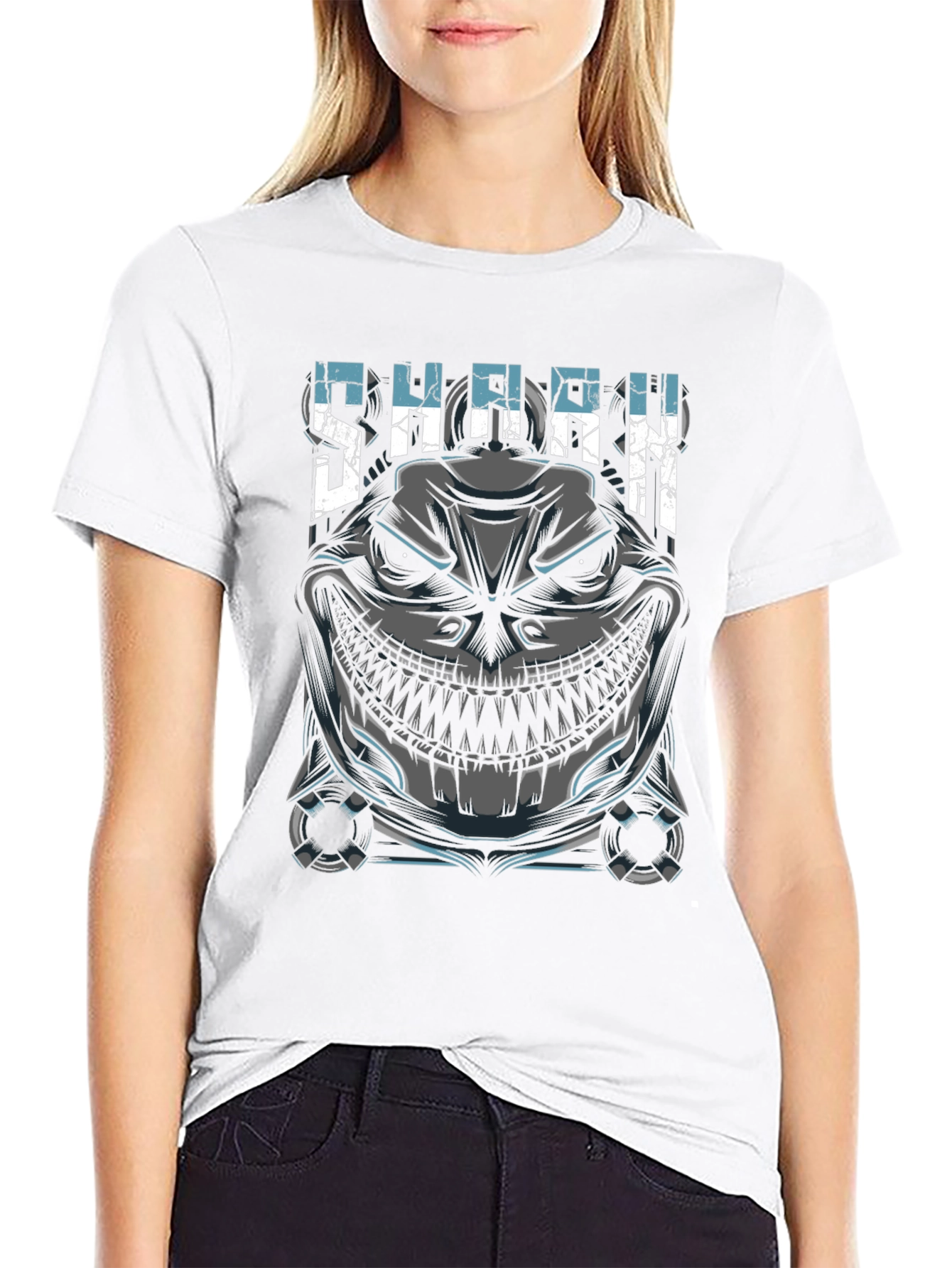 Mens Shark Graphic Print Black T-Shirt