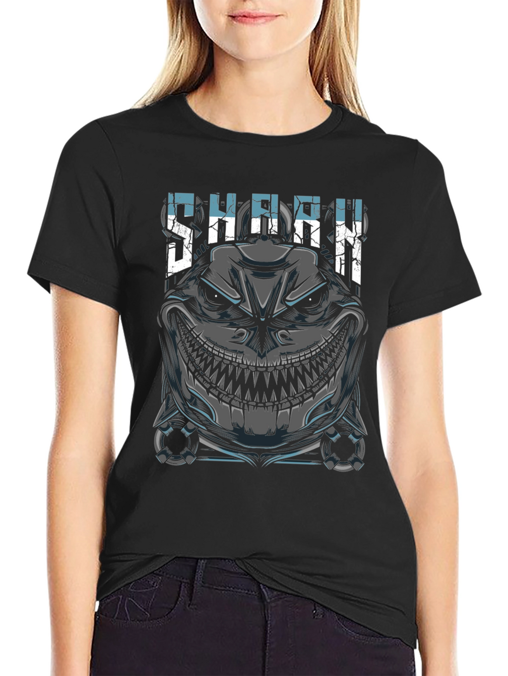 Mens Shark Graphic Print Black T-Shirt