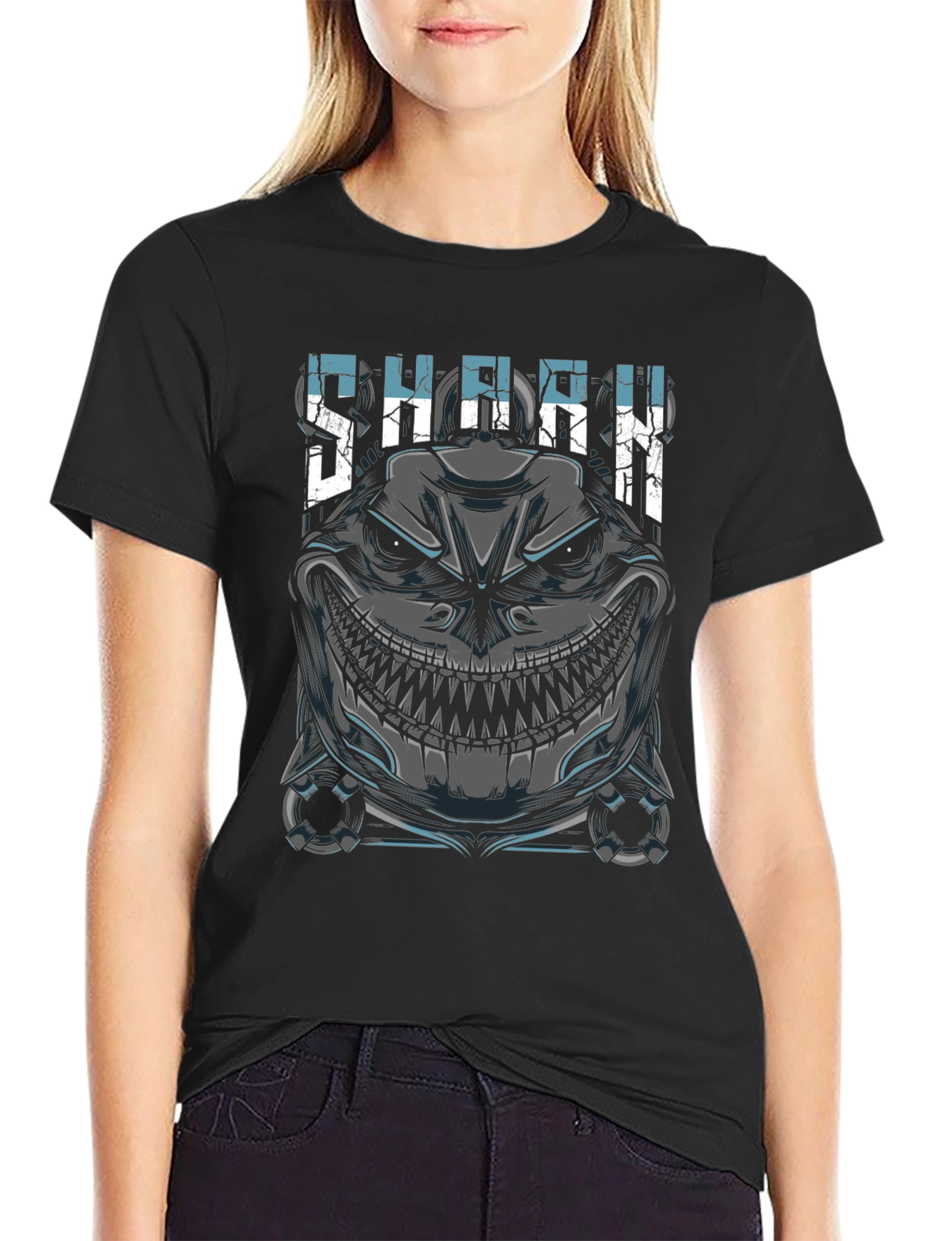 Mens Shark Graphic Print Black T-Shirt