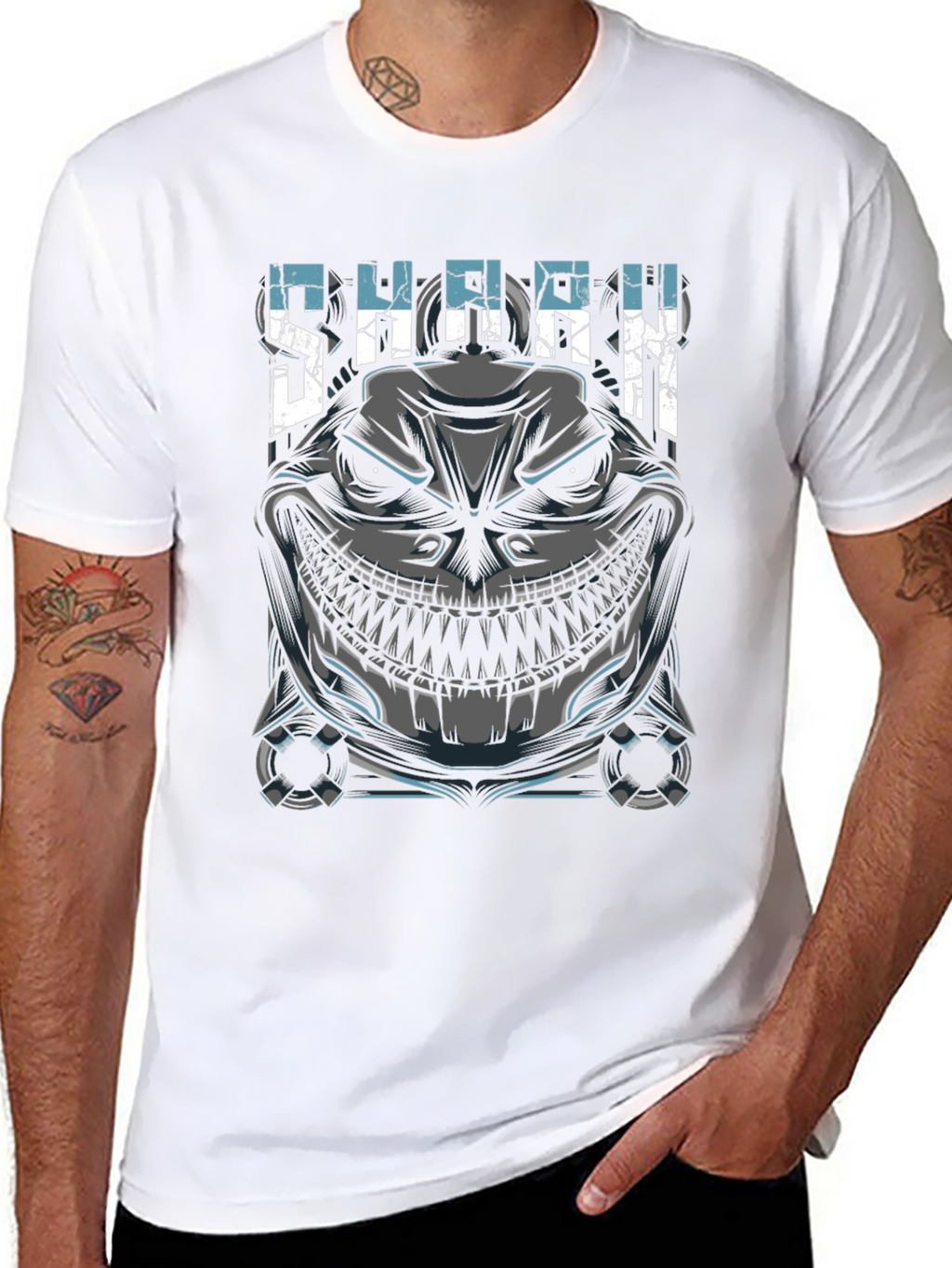 Mens Shark Graphic Print Black T-Shirt