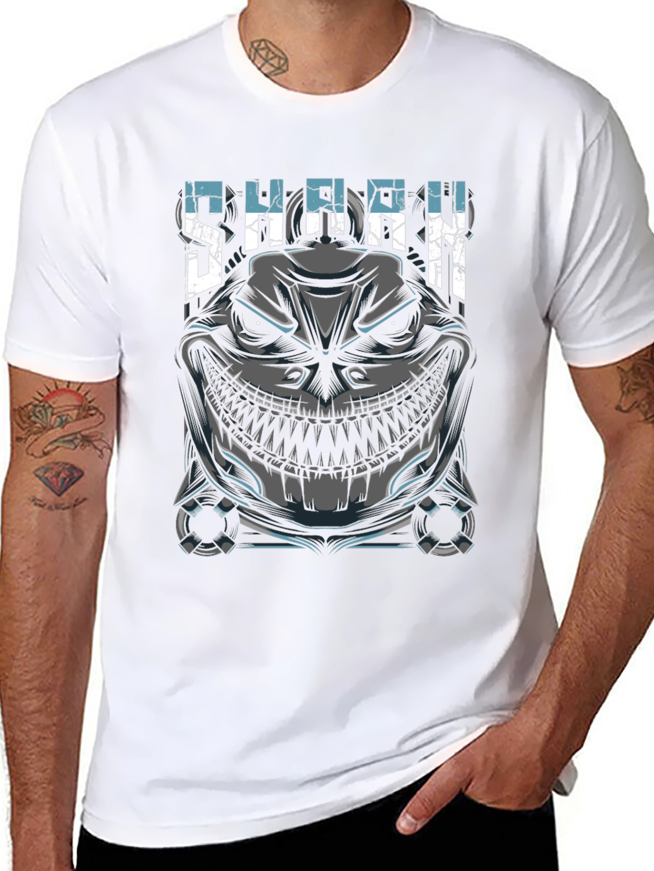 Mens Shark Graphic Print Black T-Shirt