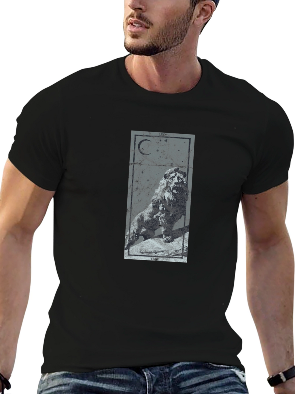 Lion Moon Graphic Tee - Mens Black T-Shirt