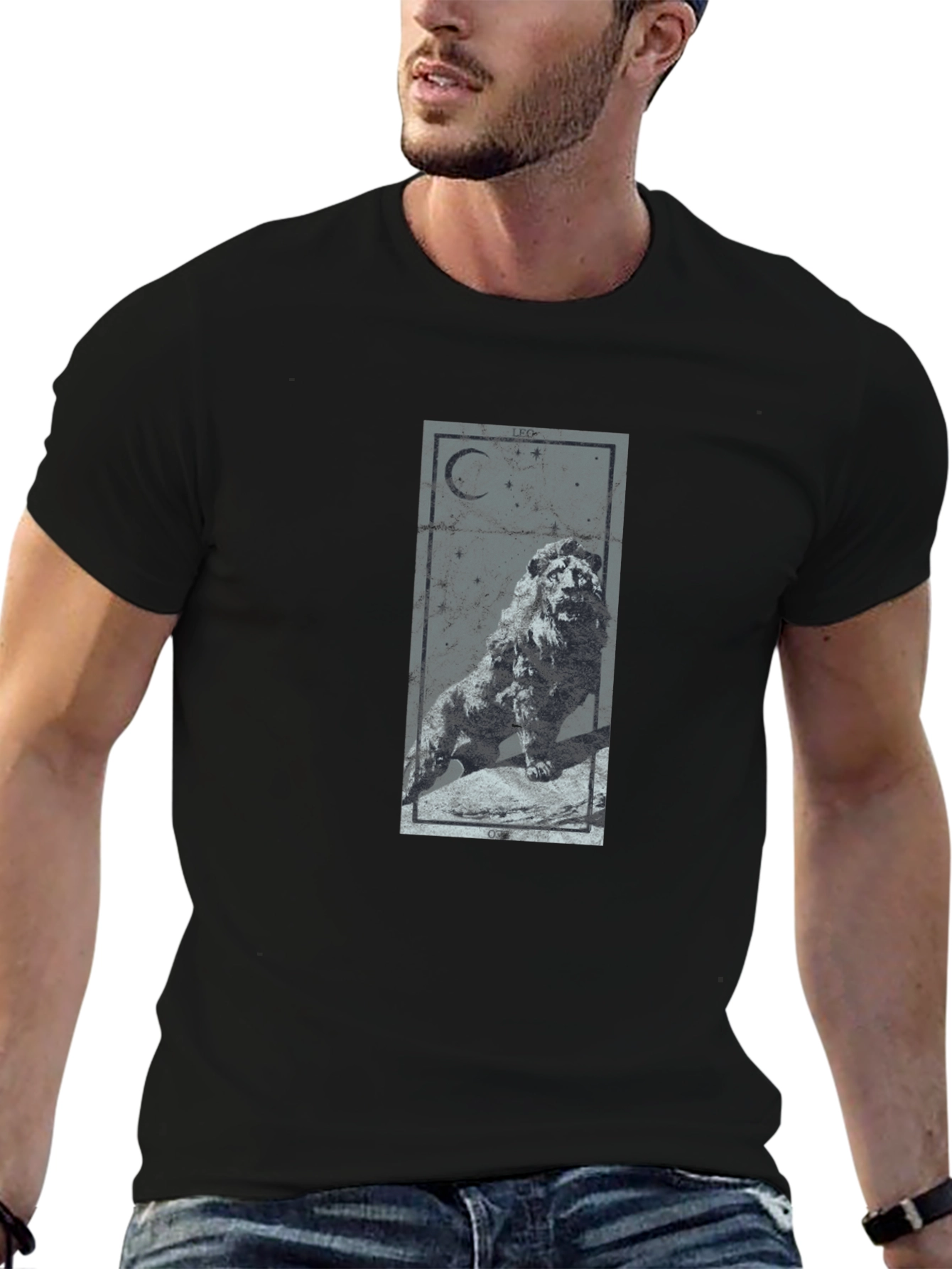 Lion Moon Graphic Tee - Mens Black T-Shirt