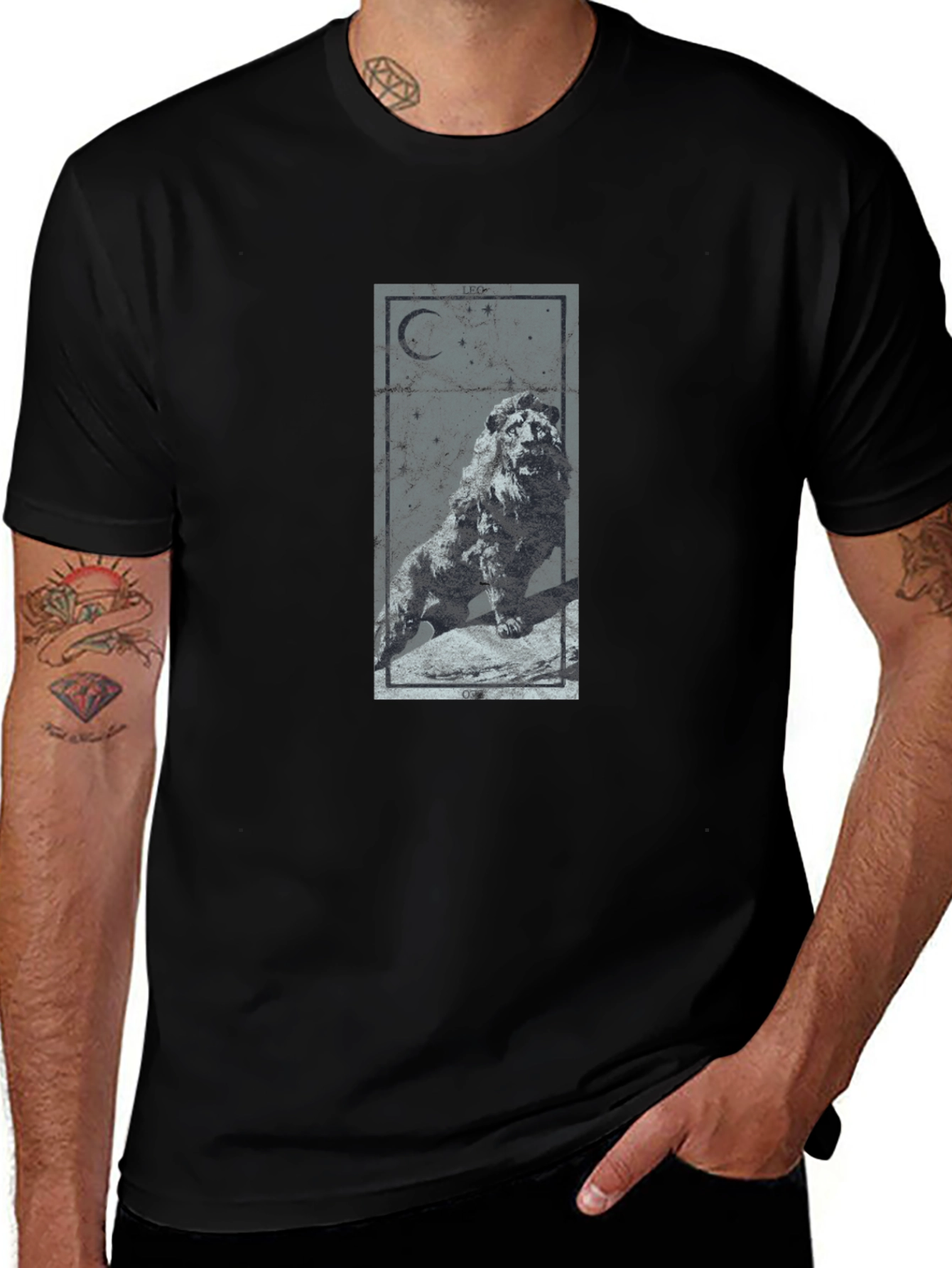 Lion Moon Graphic Tee - Mens Black T-Shirt