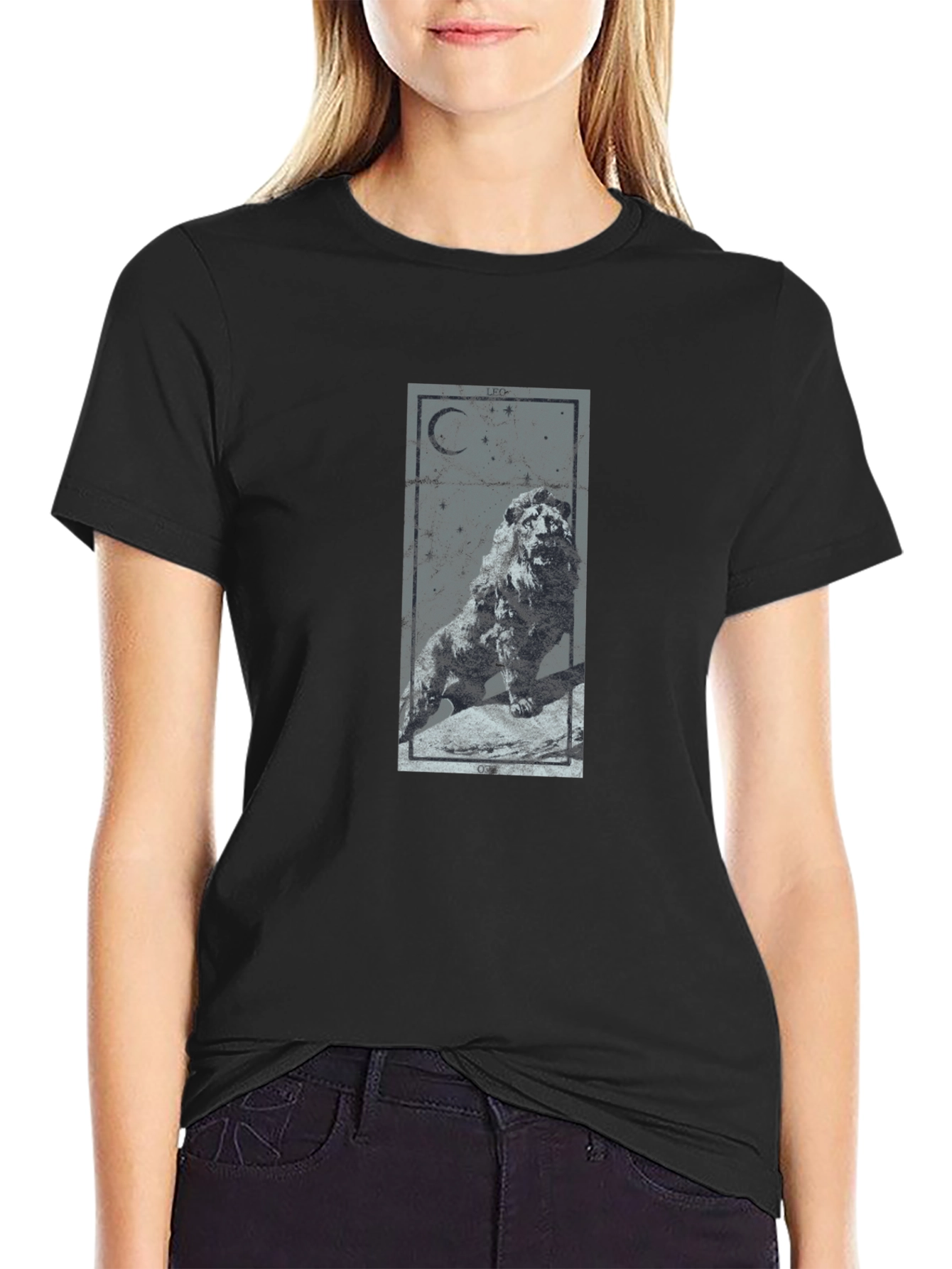 Lion Moon Graphic Tee - Mens Black T-Shirt