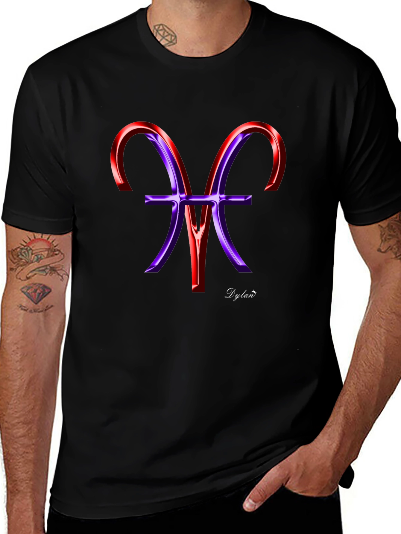 Stylish Black Tee with Artistic Zodiac Graphic