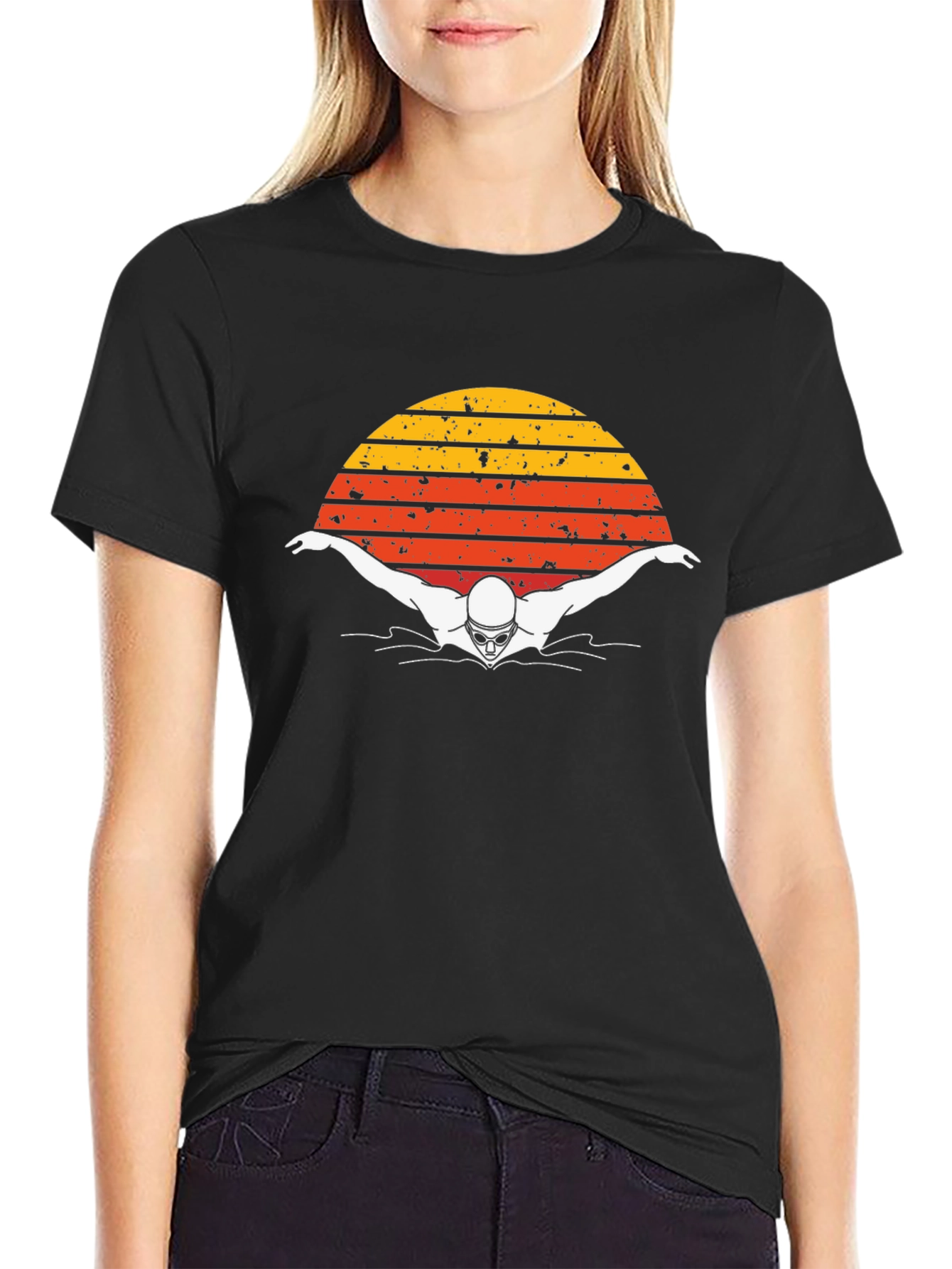 Retro Swimmer T-Shirt - Vintage Sunset Style