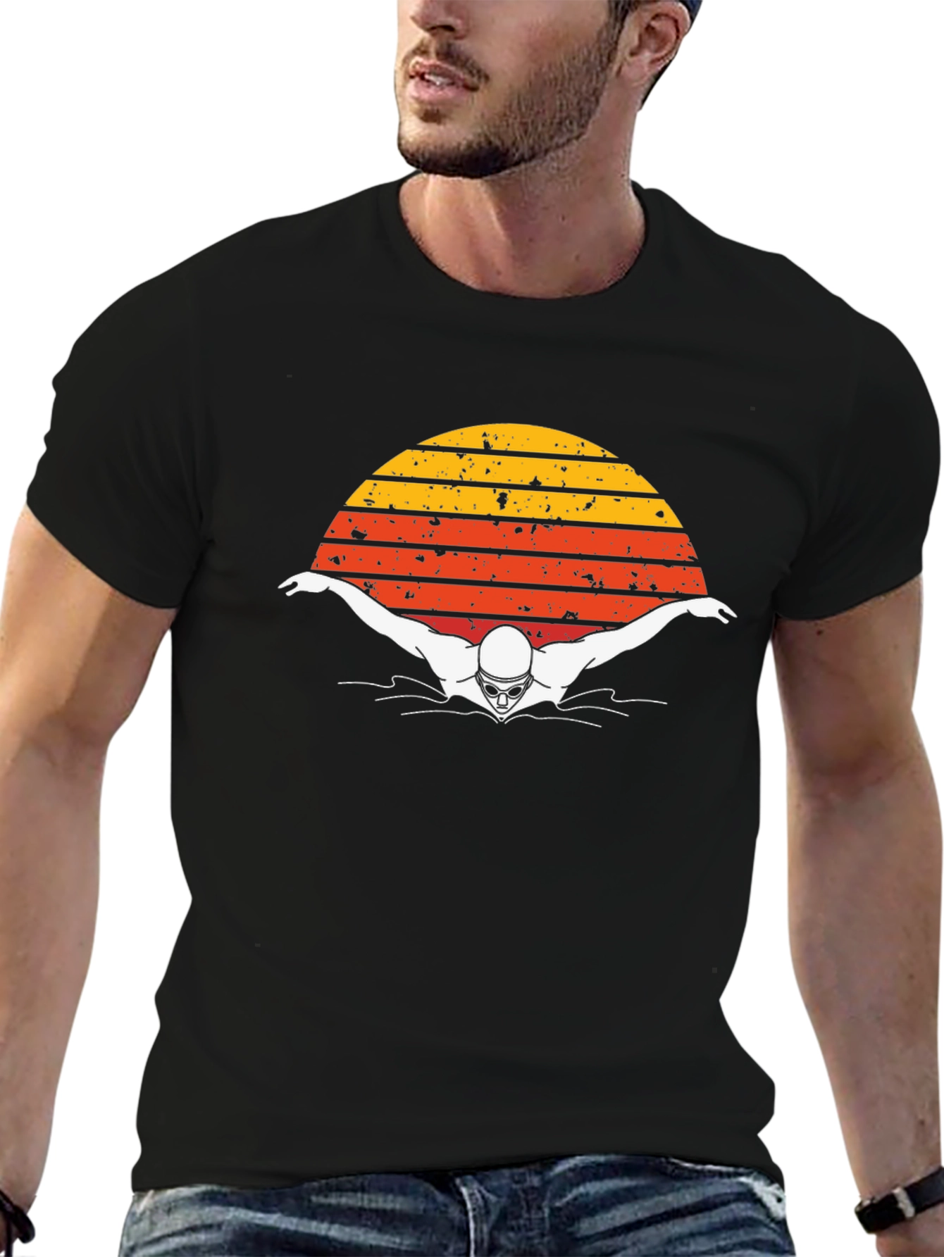 Retro Swimmer T-Shirt - Vintage Sunset Style