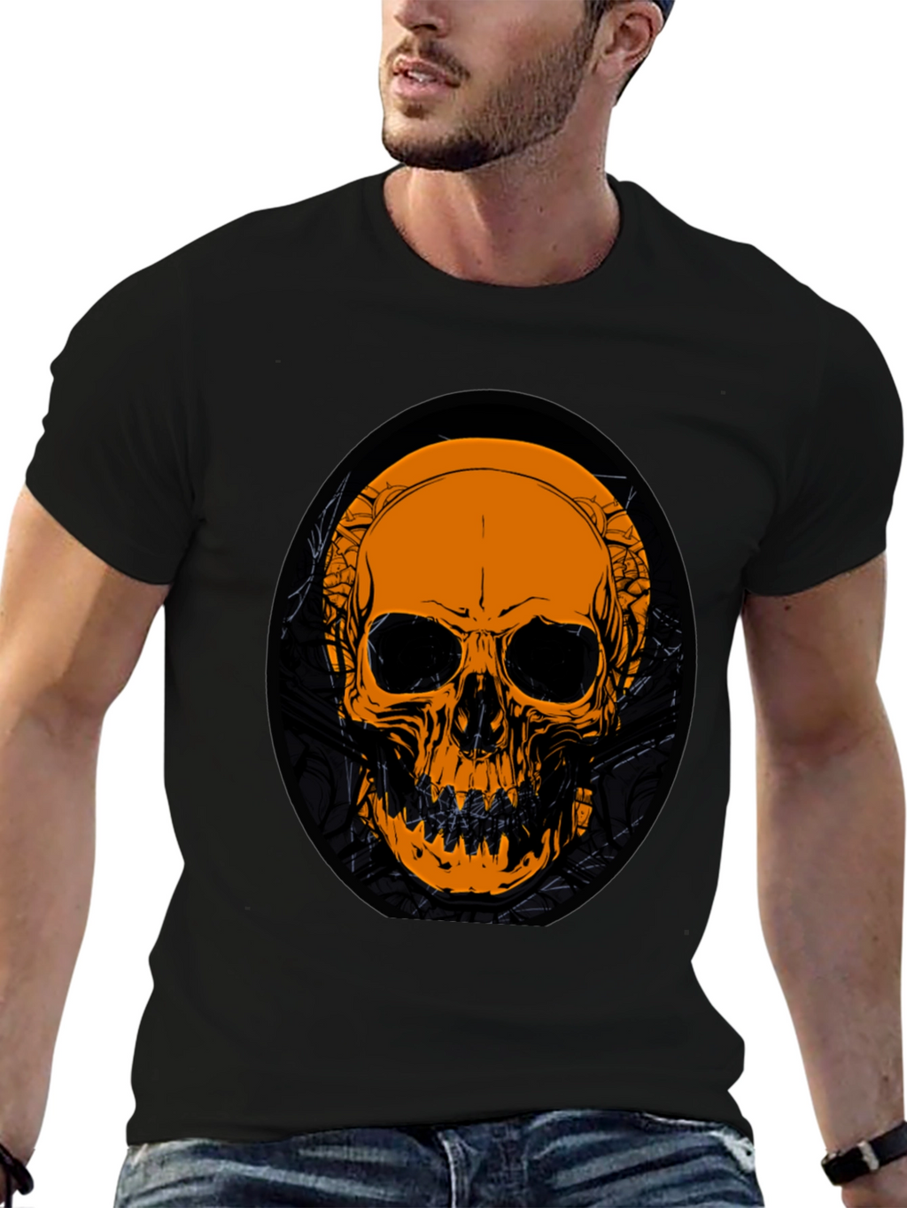Skull Graphic Tee - Black Cotton T-Shirt