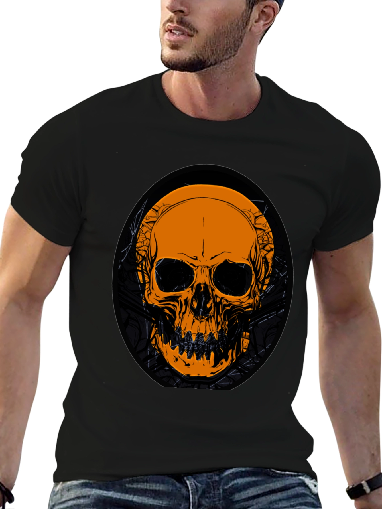 Skull Graphic Tee - Black Cotton T-Shirt
