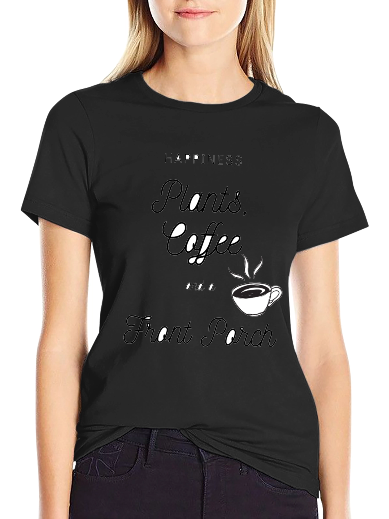 Happiness Plants Coffee Front Porch Black T-Shirt