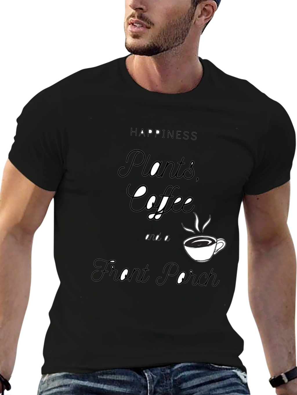 Happiness Plants Coffee Front Porch Black T-Shirt