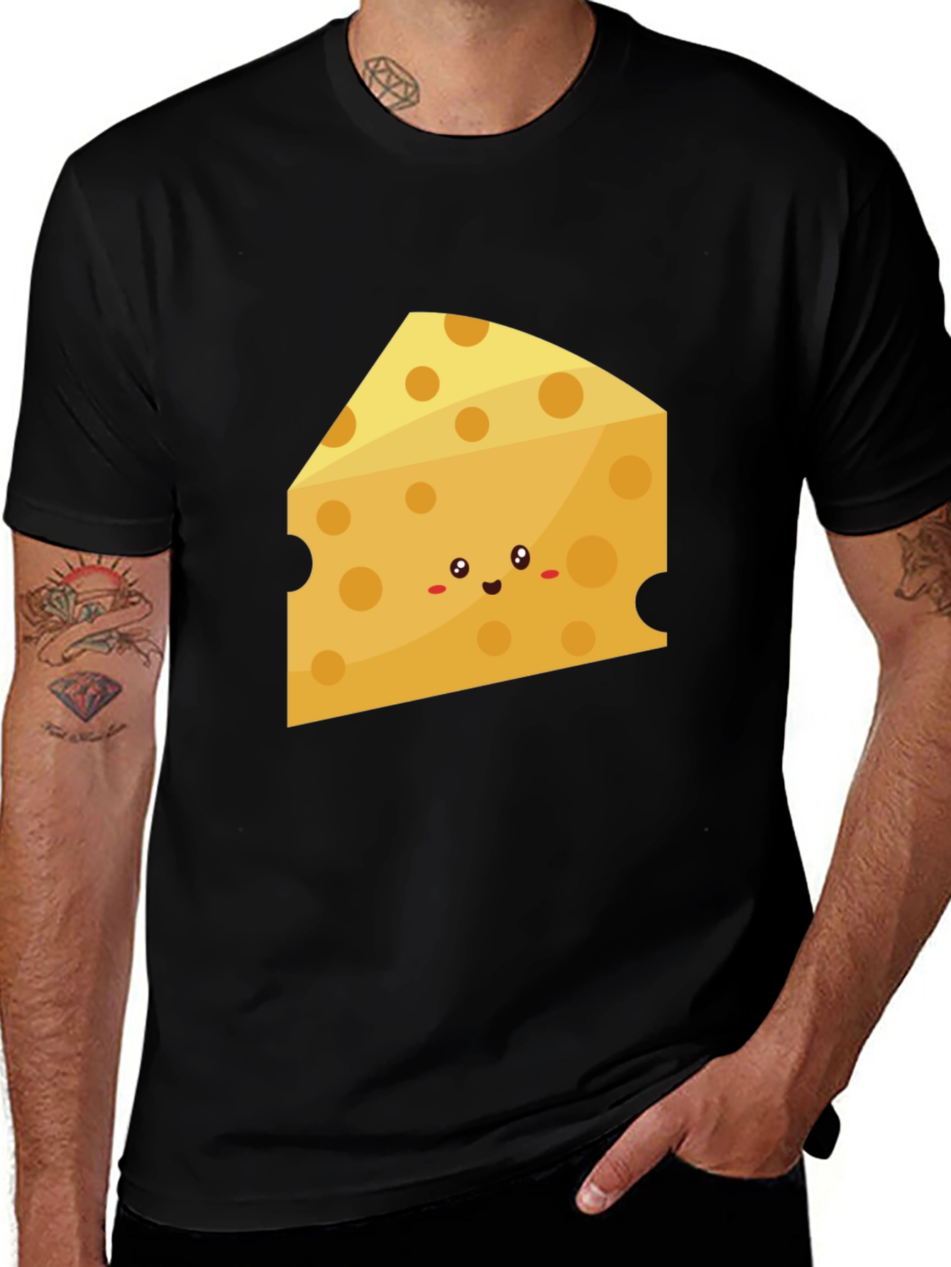 Cute Cheese Slice Graphic Tee - Black Cotton T-Shirt