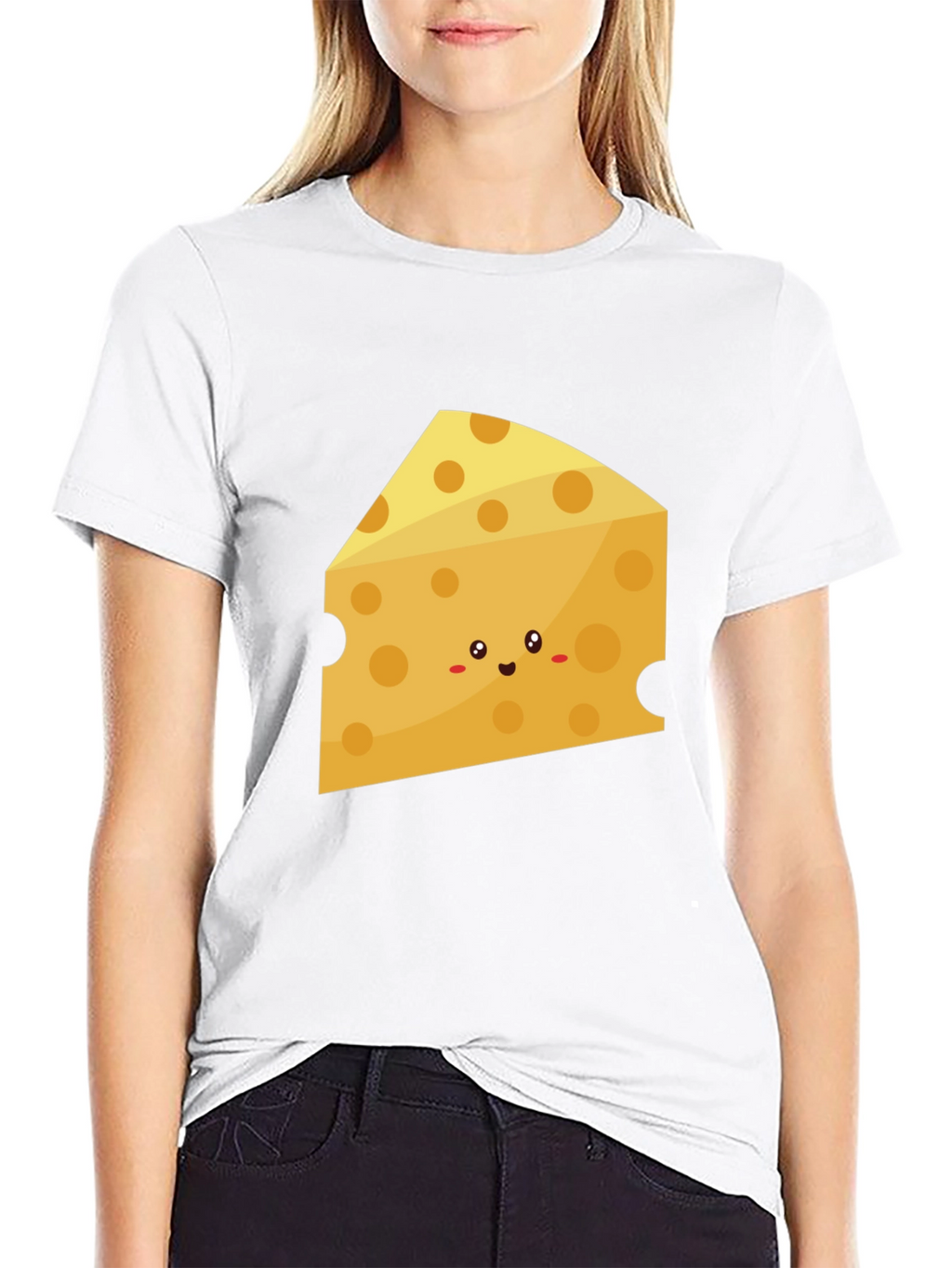 Cute Cheese Slice Graphic Tee - Black Cotton T-Shirt
