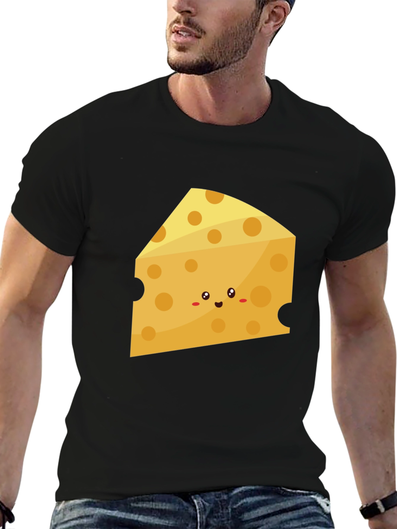 Cute Cheese Slice Graphic Tee - Black Cotton T-Shirt