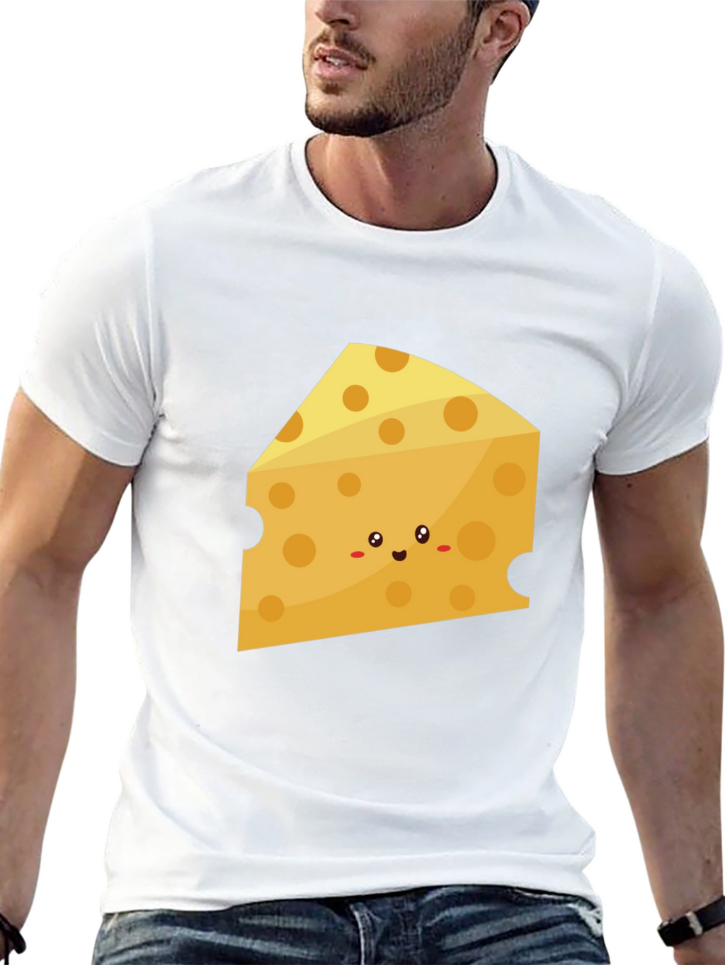 Cute Cheese Slice Graphic Tee - Black Cotton T-Shirt