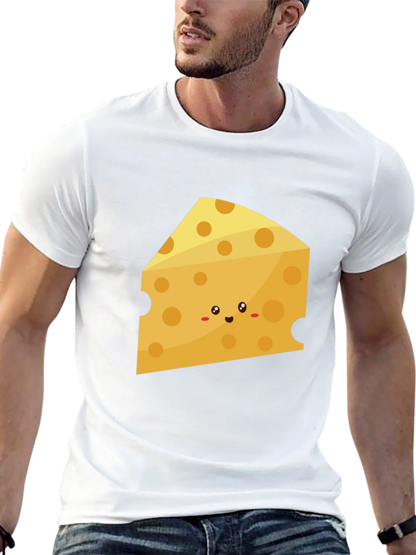 Cute Cheese Slice Graphic Tee - Black Cotton T-Shirt