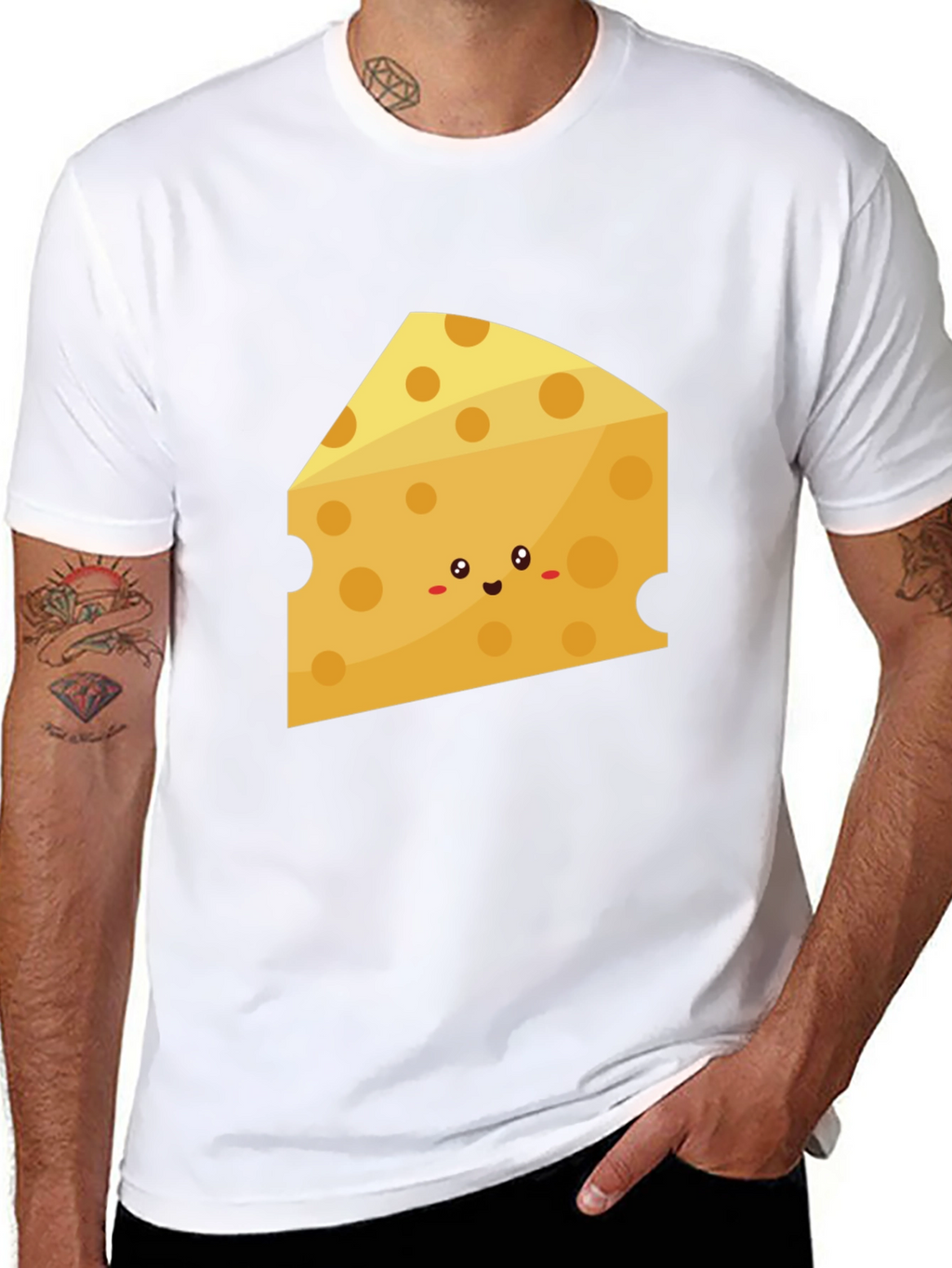 Cute Cheese Slice Graphic Tee - Black Cotton T-Shirt