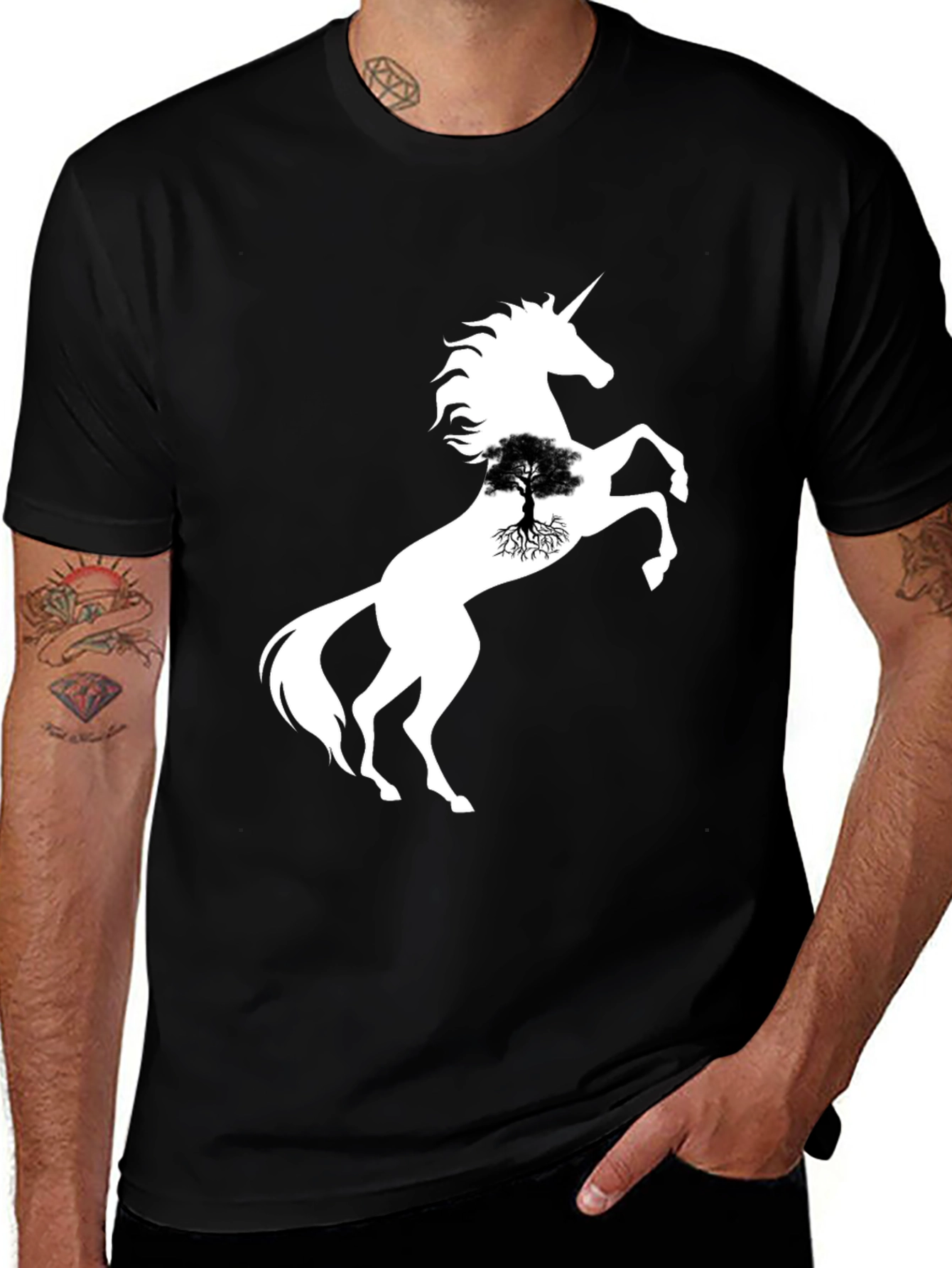 Unicorn Tree Graphic Tee - Black Cotton Blend