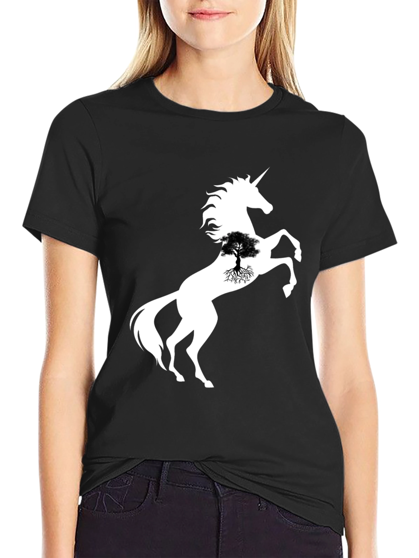 Unicorn Tree Graphic Tee - Black Cotton Blend