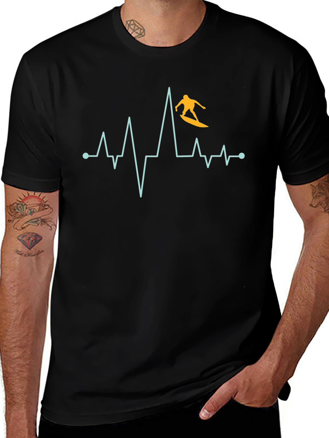 Surfer Heartbeat Graphic Tee - Black