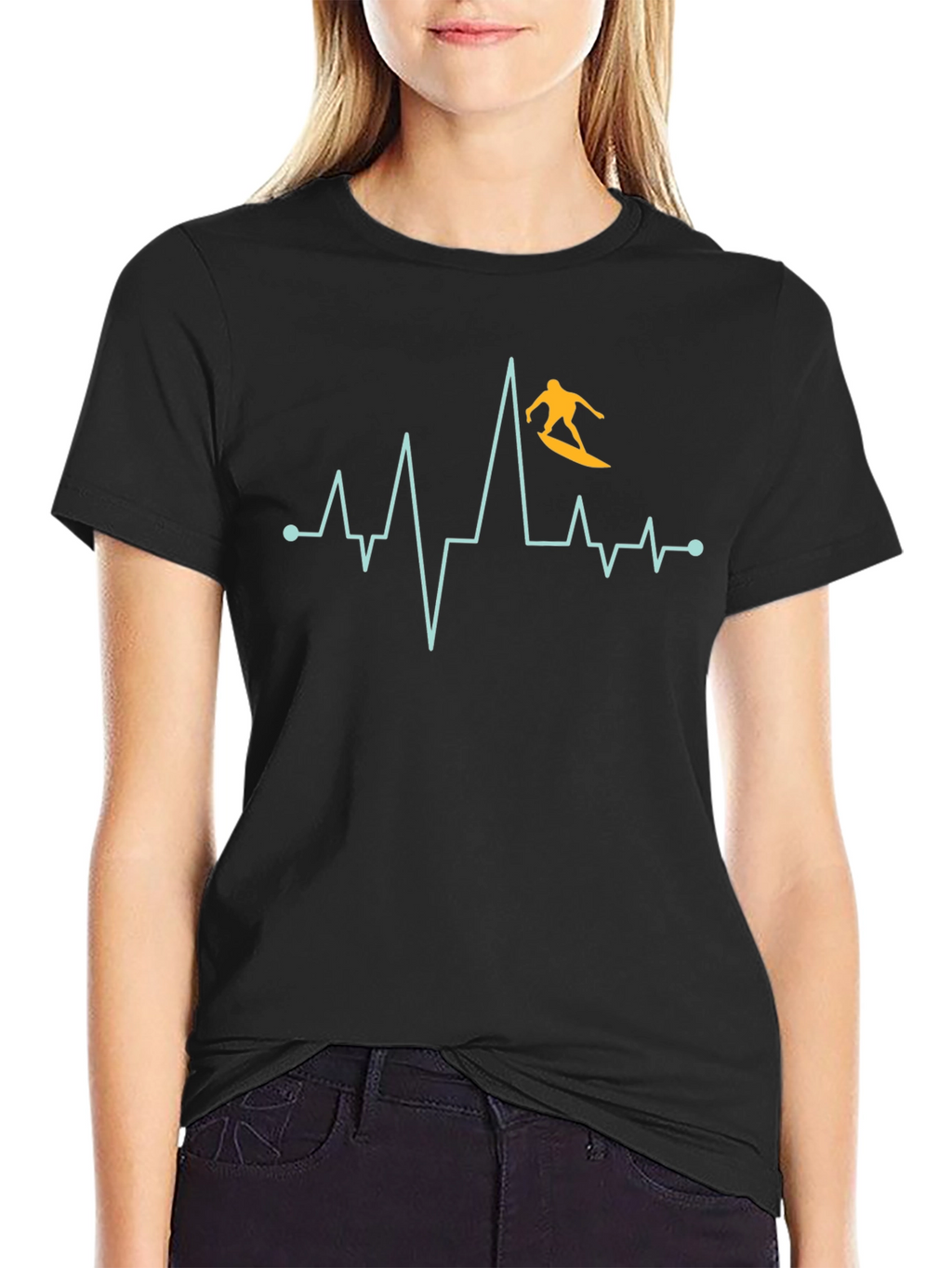 Surfer Heartbeat Graphic Tee - Black