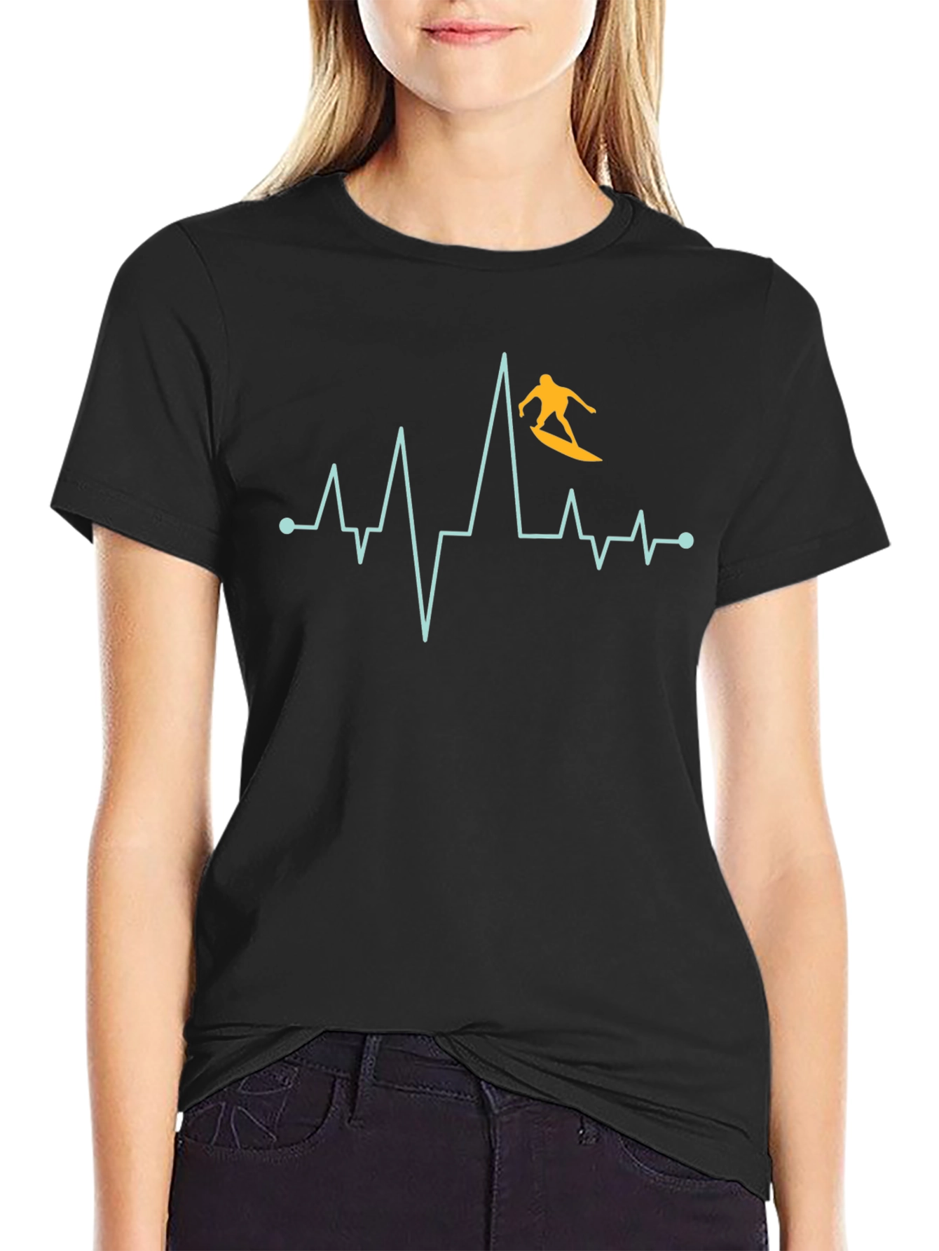 Surfer Heartbeat Graphic Tee - Black