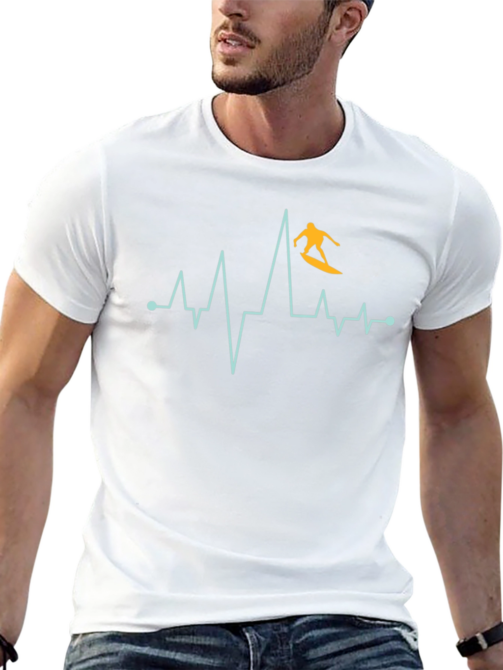 Surfer Heartbeat Graphic Tee - Black