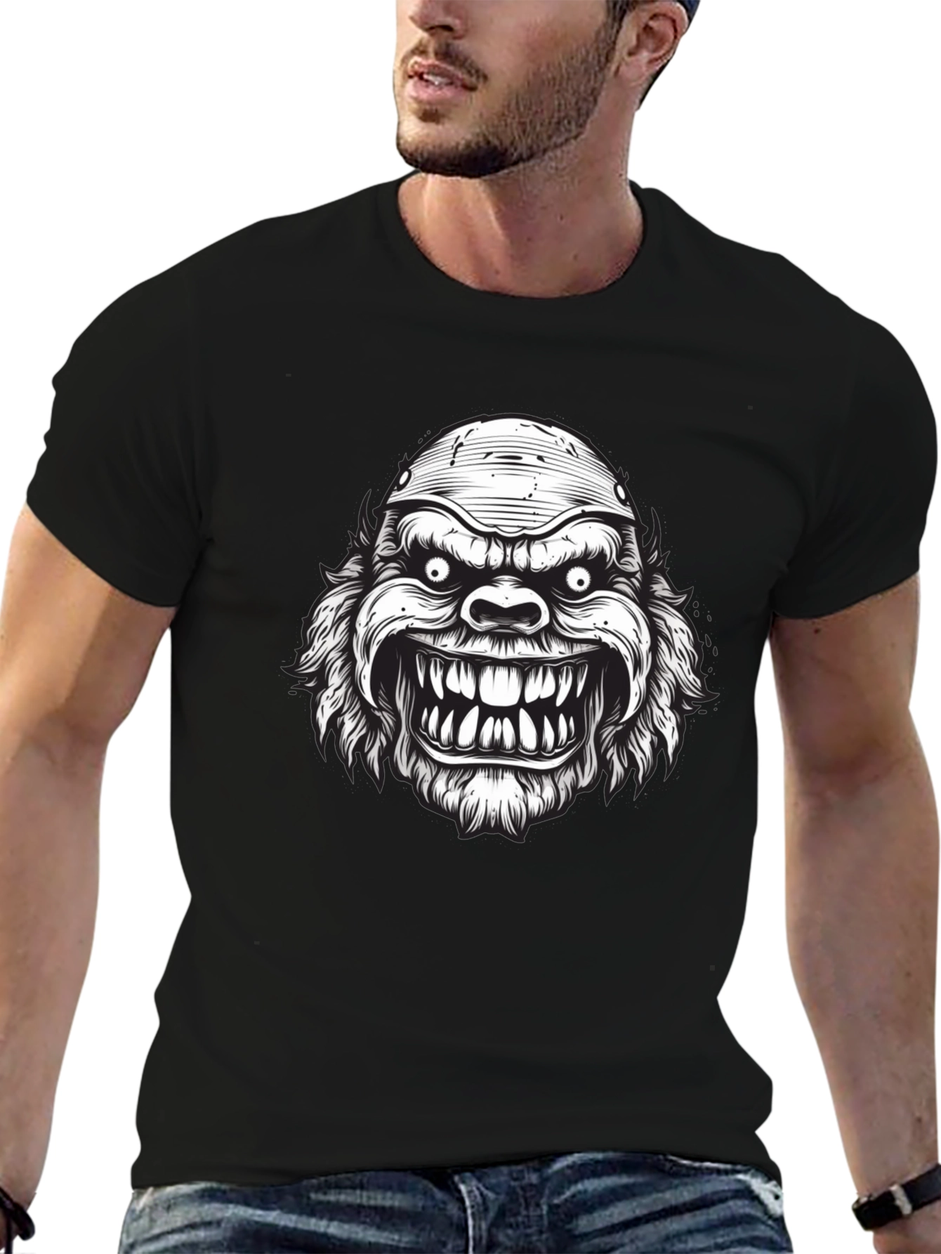 Monster Graphic Print Black T-Shirt