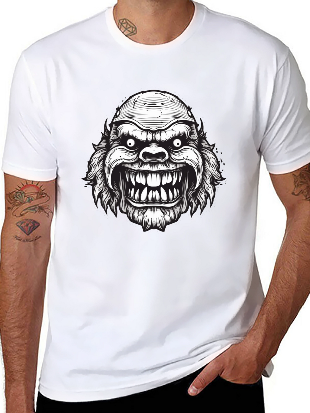 Monster Graphic Print Black T-Shirt