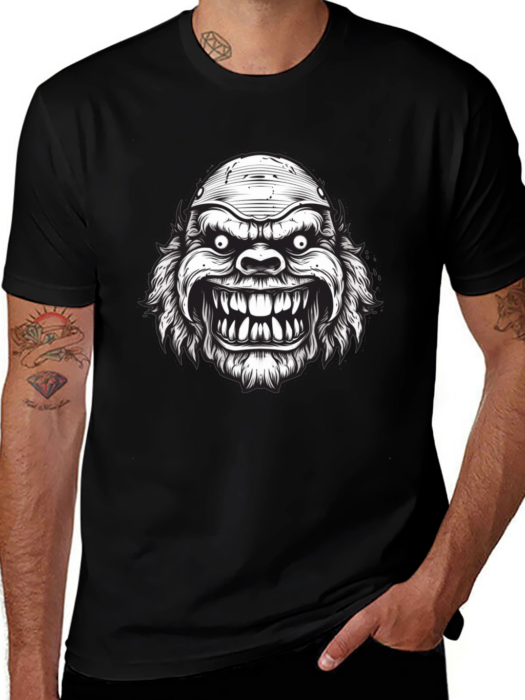 Monster Graphic Print Black T-Shirt