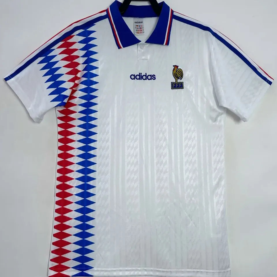 1994 France Away White Retro Soccer Jersey Front
